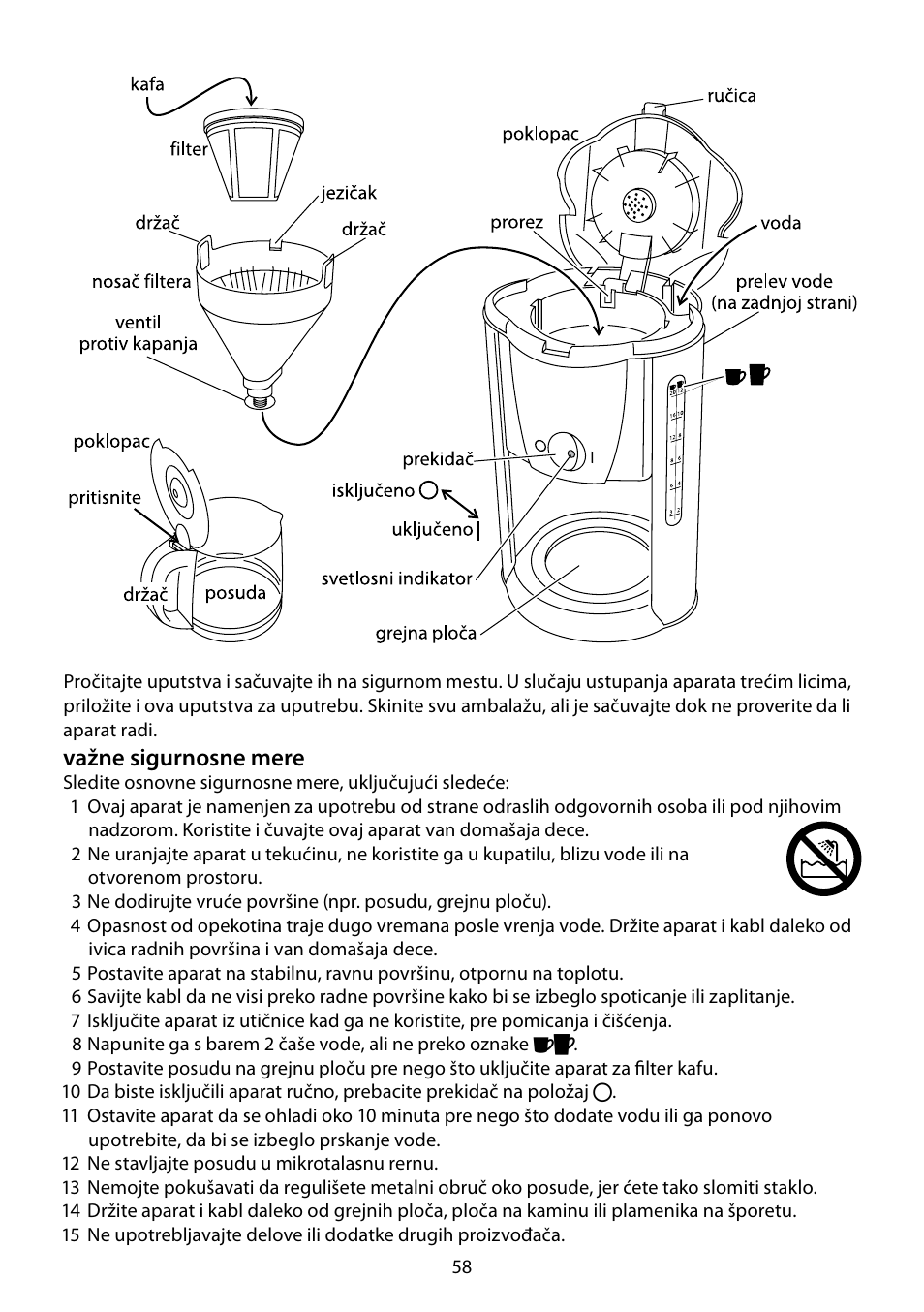 Važne sigurnosne mere | RUSSELL HOBBS PURPLE PASSION User Manual | Page 58 / 88