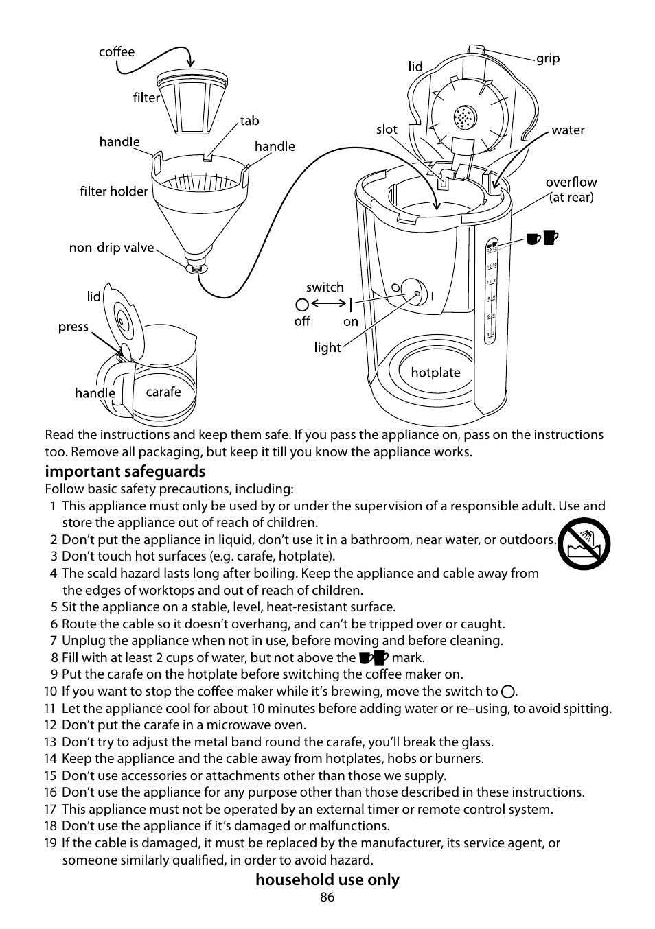 Important safeguards, Household use only | RUSSELL HOBBS PURPLE PASSION User Manual | Page 86 / 88