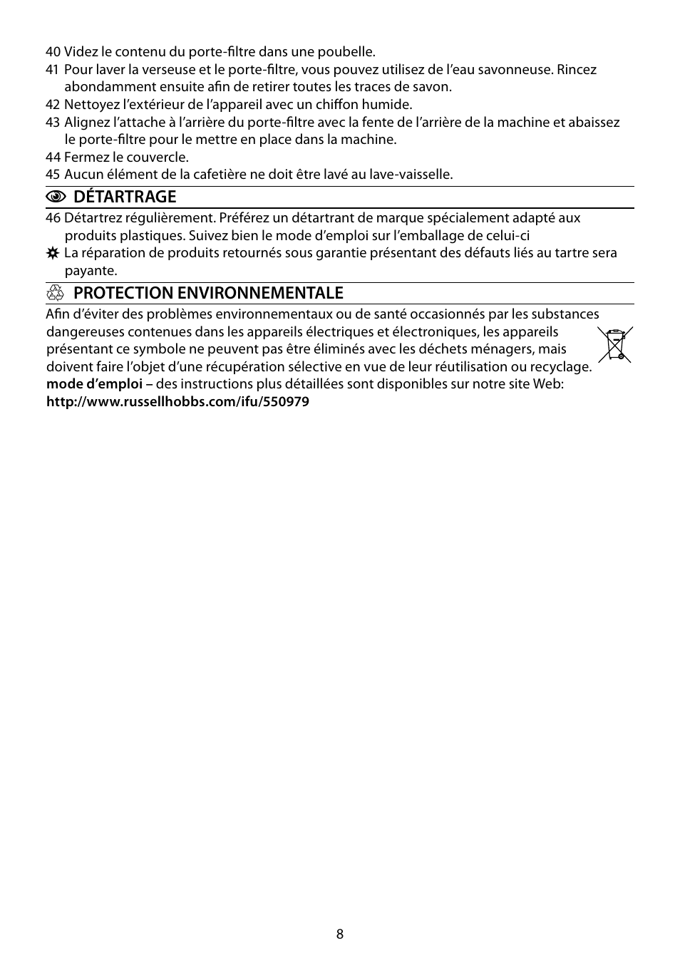 RUSSELL HOBBS COTTAGE FLORAL User Manual | Page 8 / 68