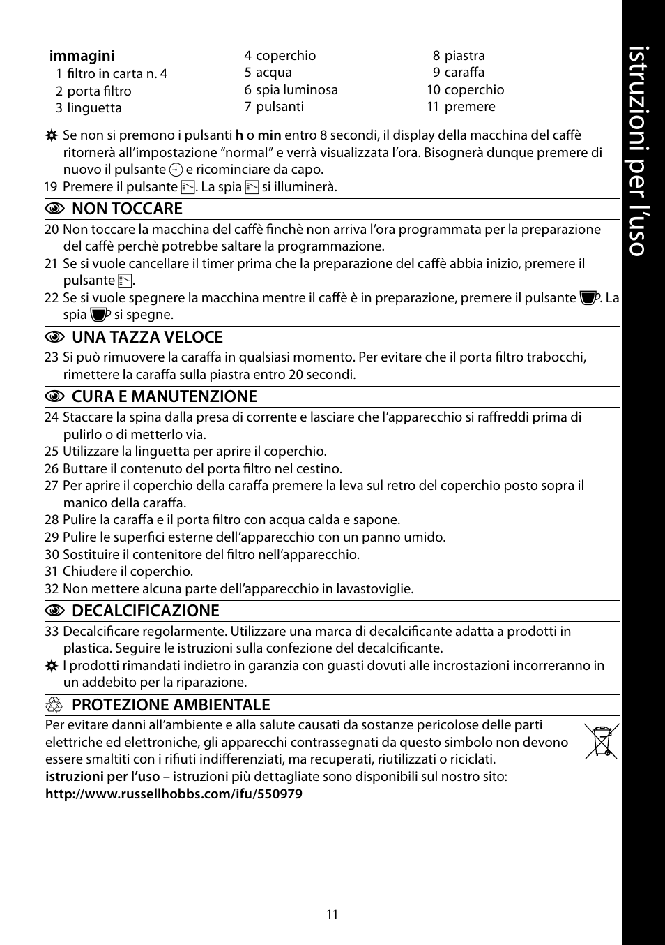 Ist ru zio ni p er l ’u so | RUSSELL HOBBS MONO User Manual | Page 11 / 48