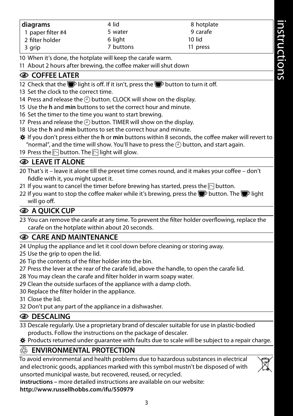 Ins tru cti ons | RUSSELL HOBBS MONO User Manual | Page 3 / 48