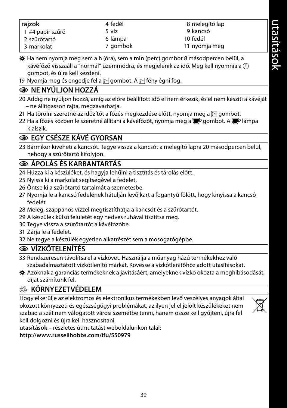 Ut as ítás ok | RUSSELL HOBBS MONO User Manual | Page 39 / 48