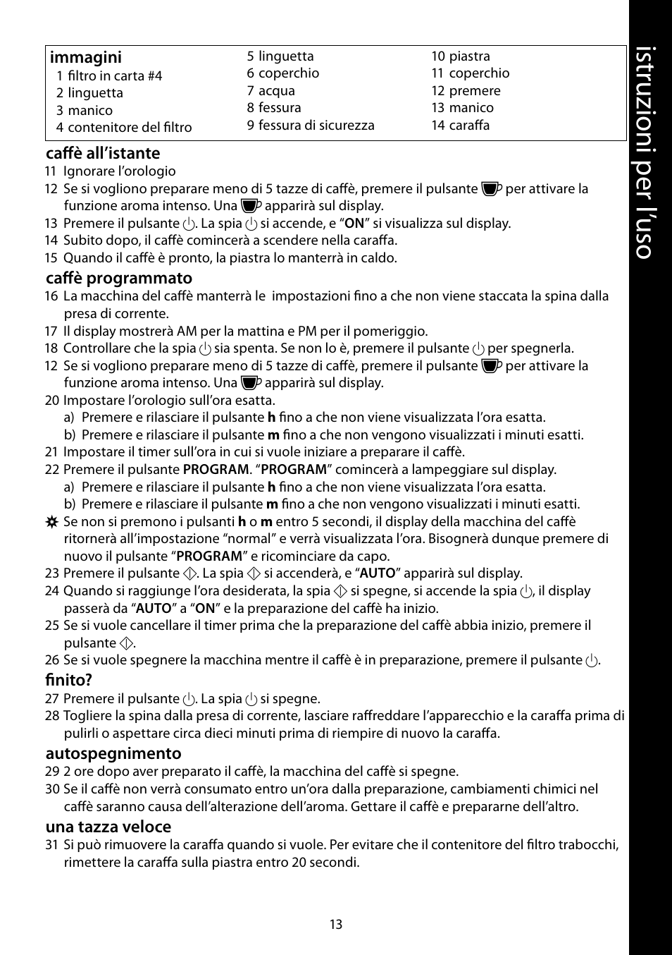 Ist ru zio ni p er l ’u so | RUSSELL HOBBS FUTURA User Manual | Page 13 / 68