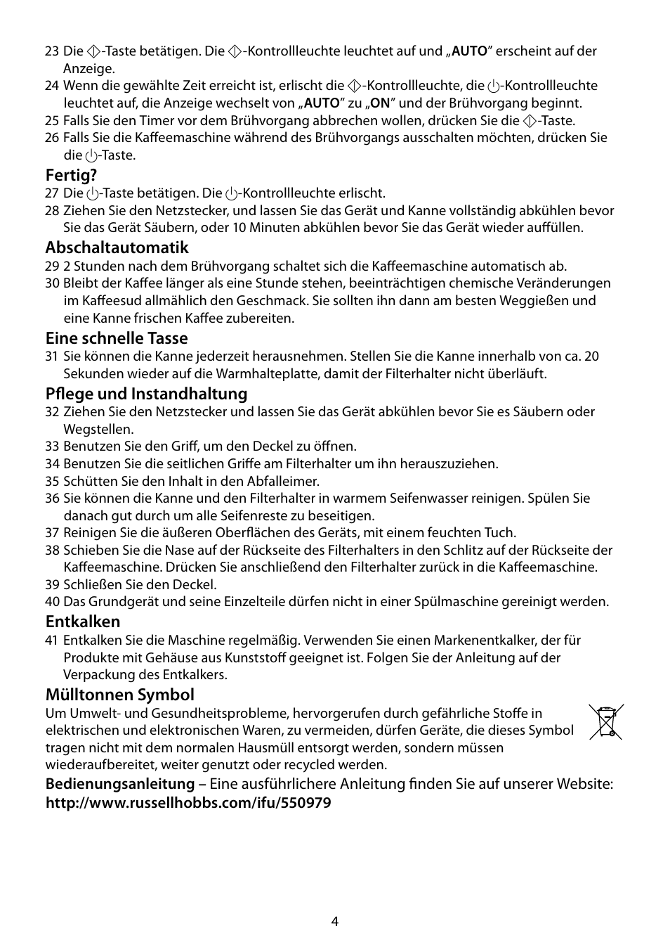 RUSSELL HOBBS FUTURA User Manual | Page 4 / 68