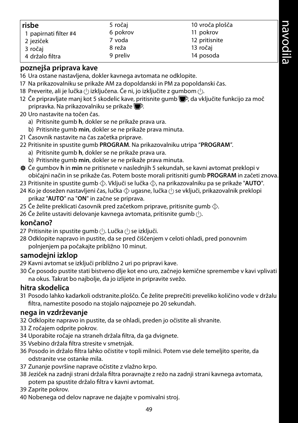 Na vo dil a | RUSSELL HOBBS FUTURA User Manual | Page 49 / 68
