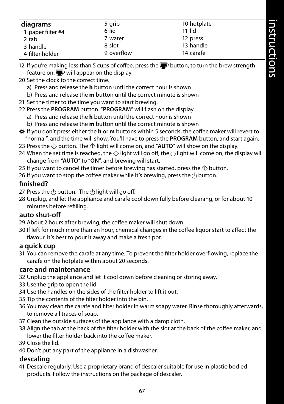 Ins tru cti ons | RUSSELL HOBBS FUTURA User Manual | Page 67 / 68