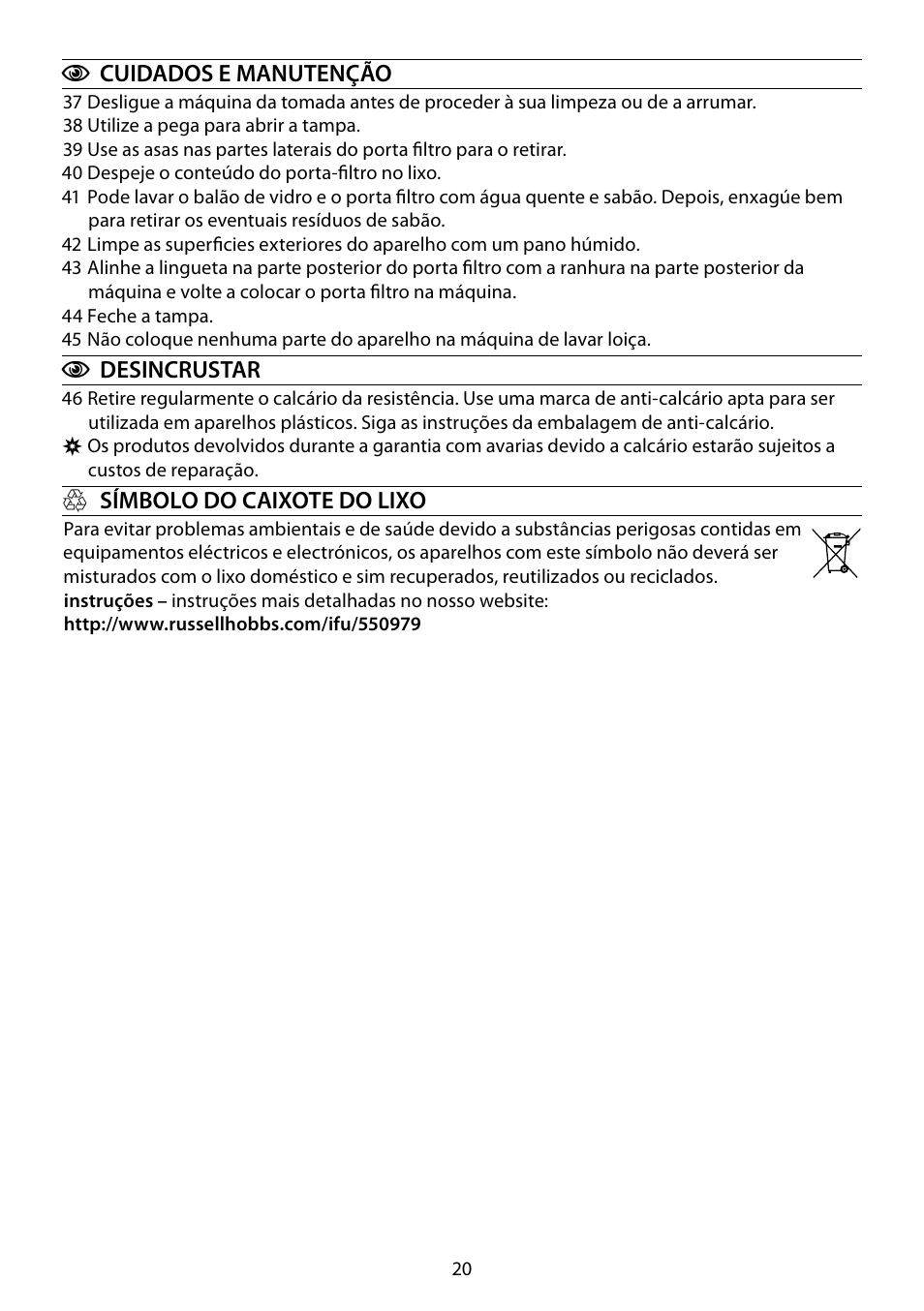 RUSSELL HOBBS COTTAGE COFFEE User Manual | Page 20 / 68