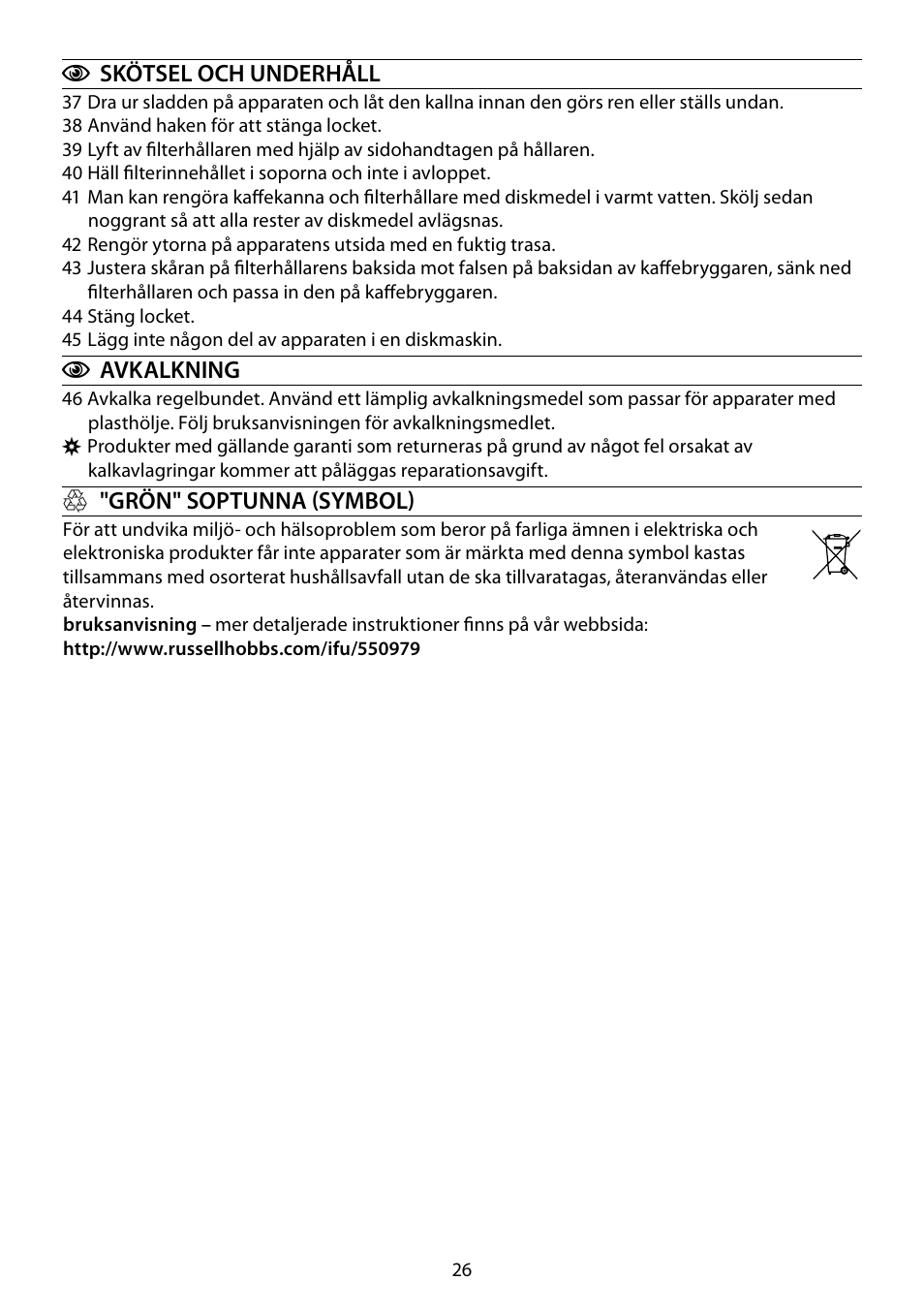 RUSSELL HOBBS COTTAGE COFFEE User Manual | Page 26 / 68