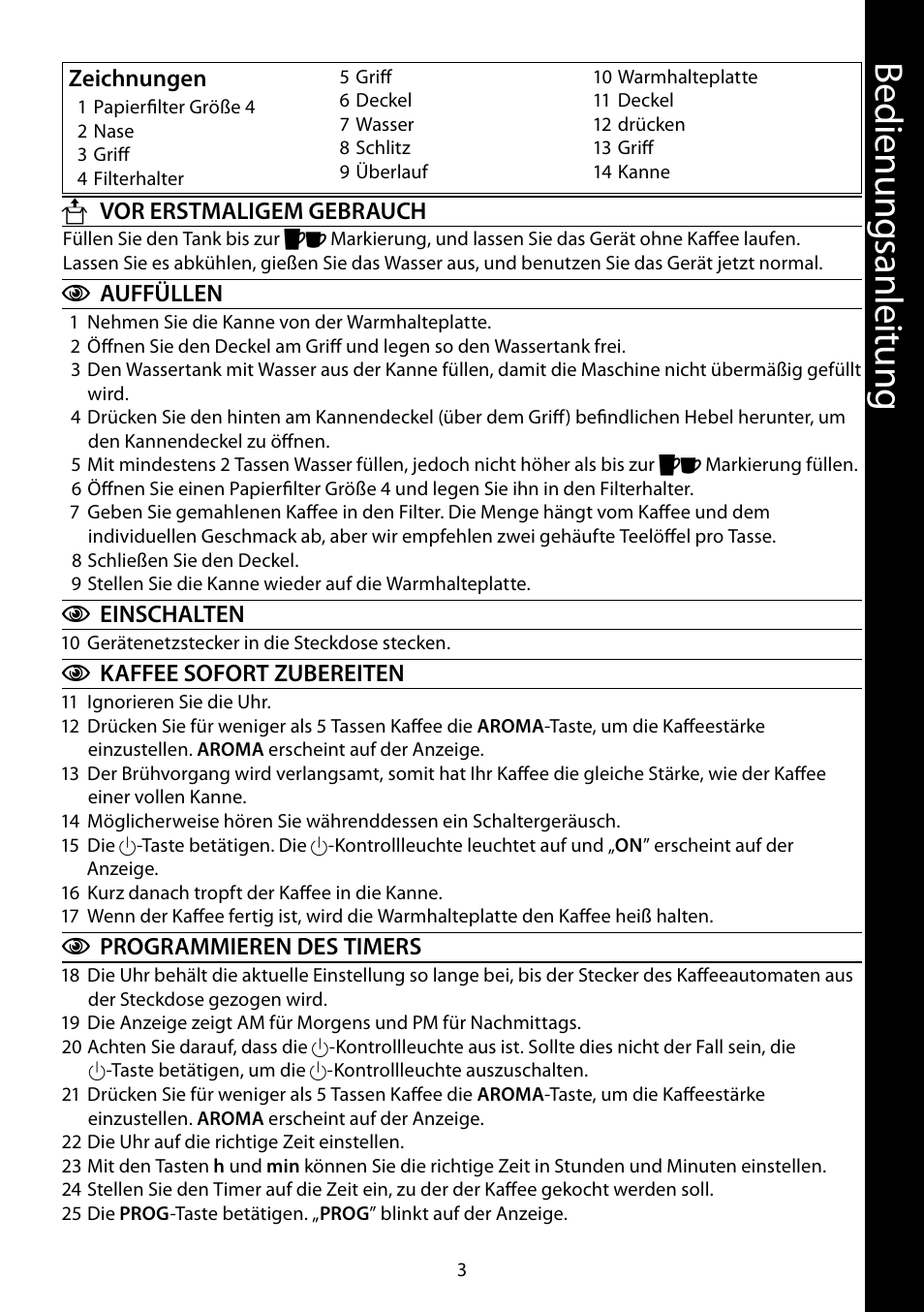 Be di en un gs anl eit un g | RUSSELL HOBBS COTTAGE COFFEE User Manual | Page 3 / 68