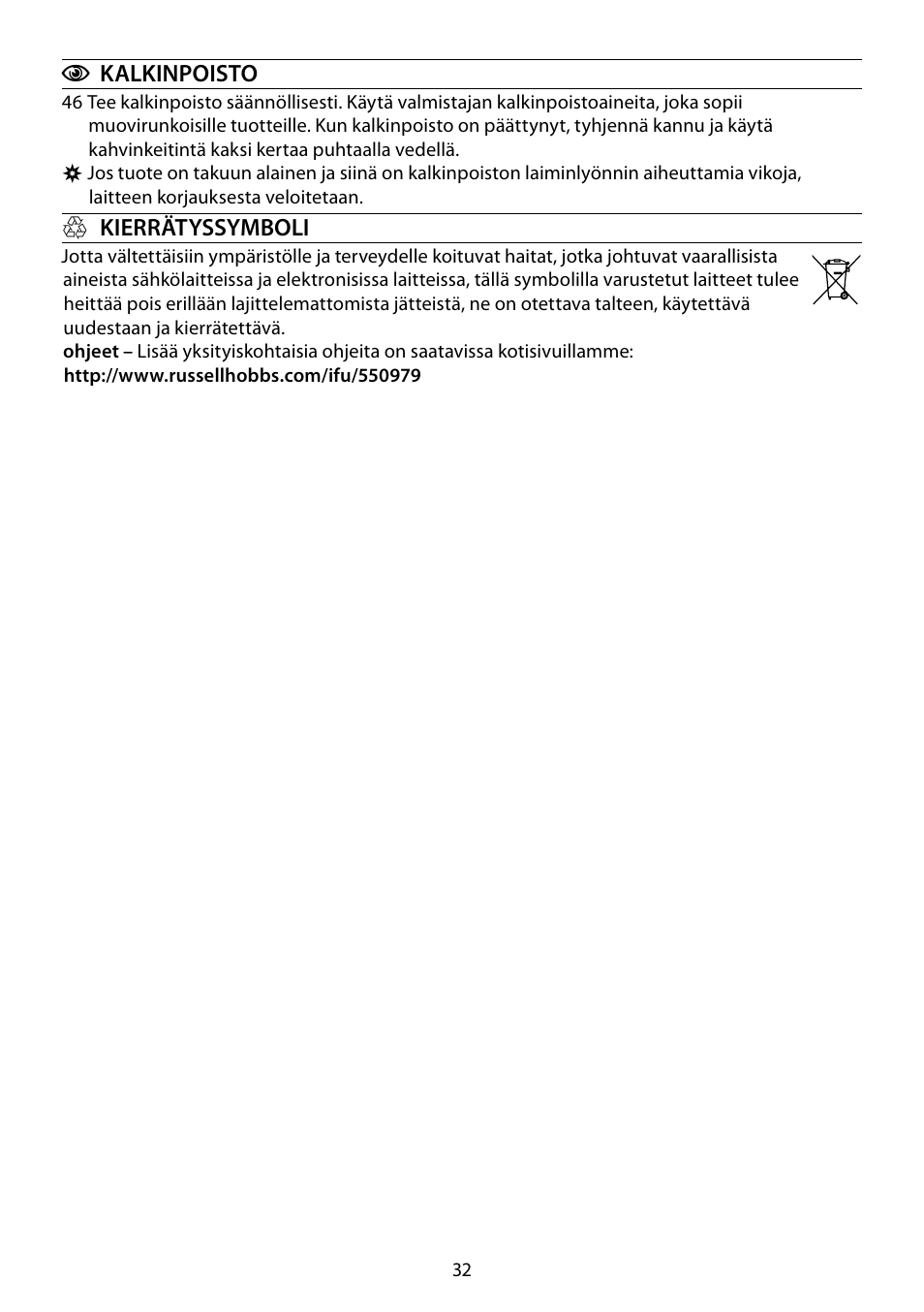RUSSELL HOBBS COTTAGE COFFEE User Manual | Page 32 / 68