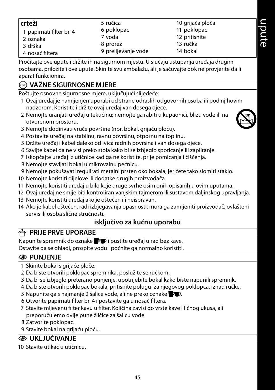 Up ute | RUSSELL HOBBS COTTAGE COFFEE User Manual | Page 45 / 68