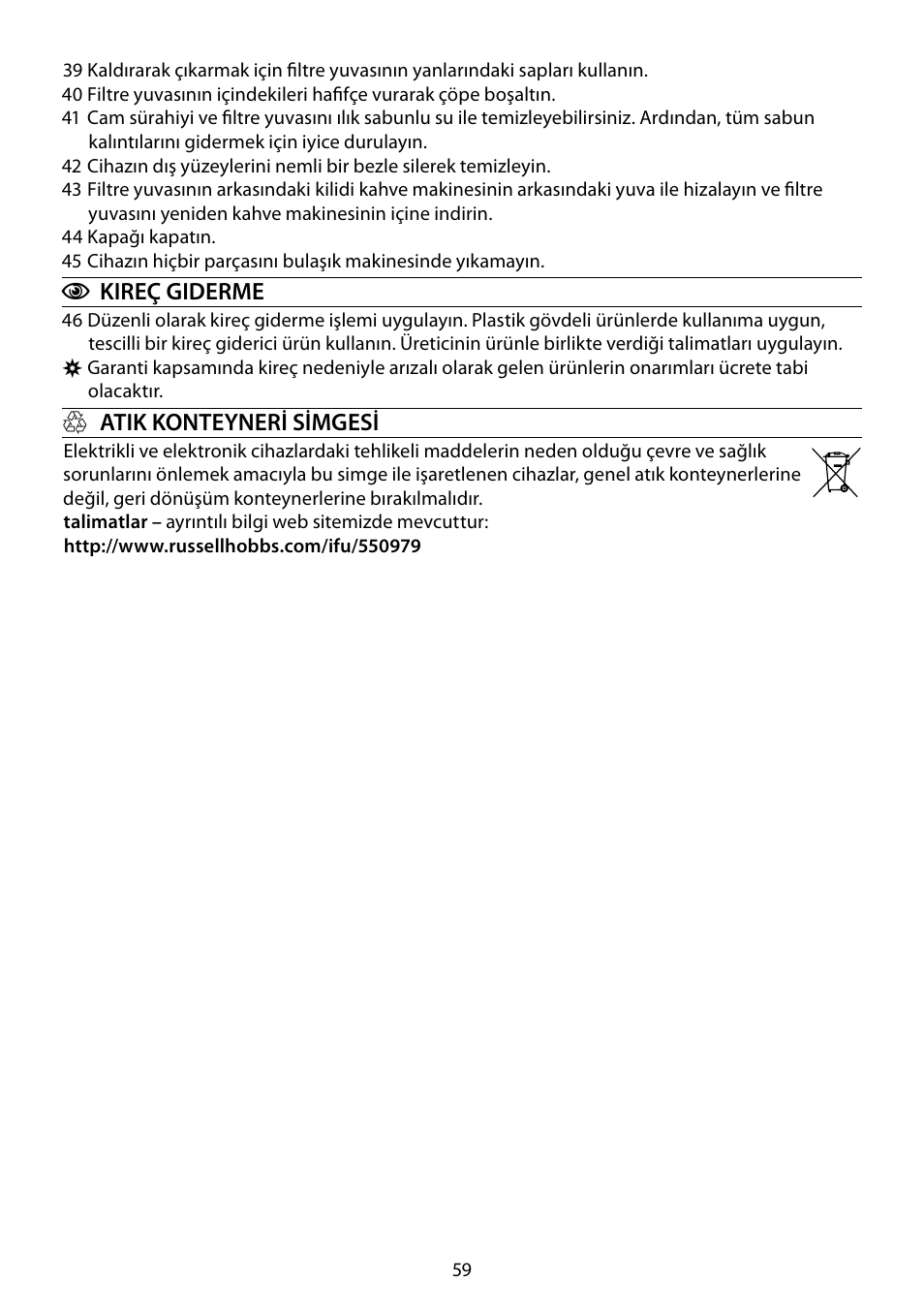 RUSSELL HOBBS COTTAGE COFFEE User Manual | Page 59 / 68
