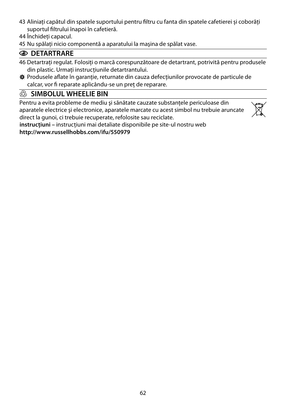 RUSSELL HOBBS COTTAGE COFFEE User Manual | Page 62 / 68