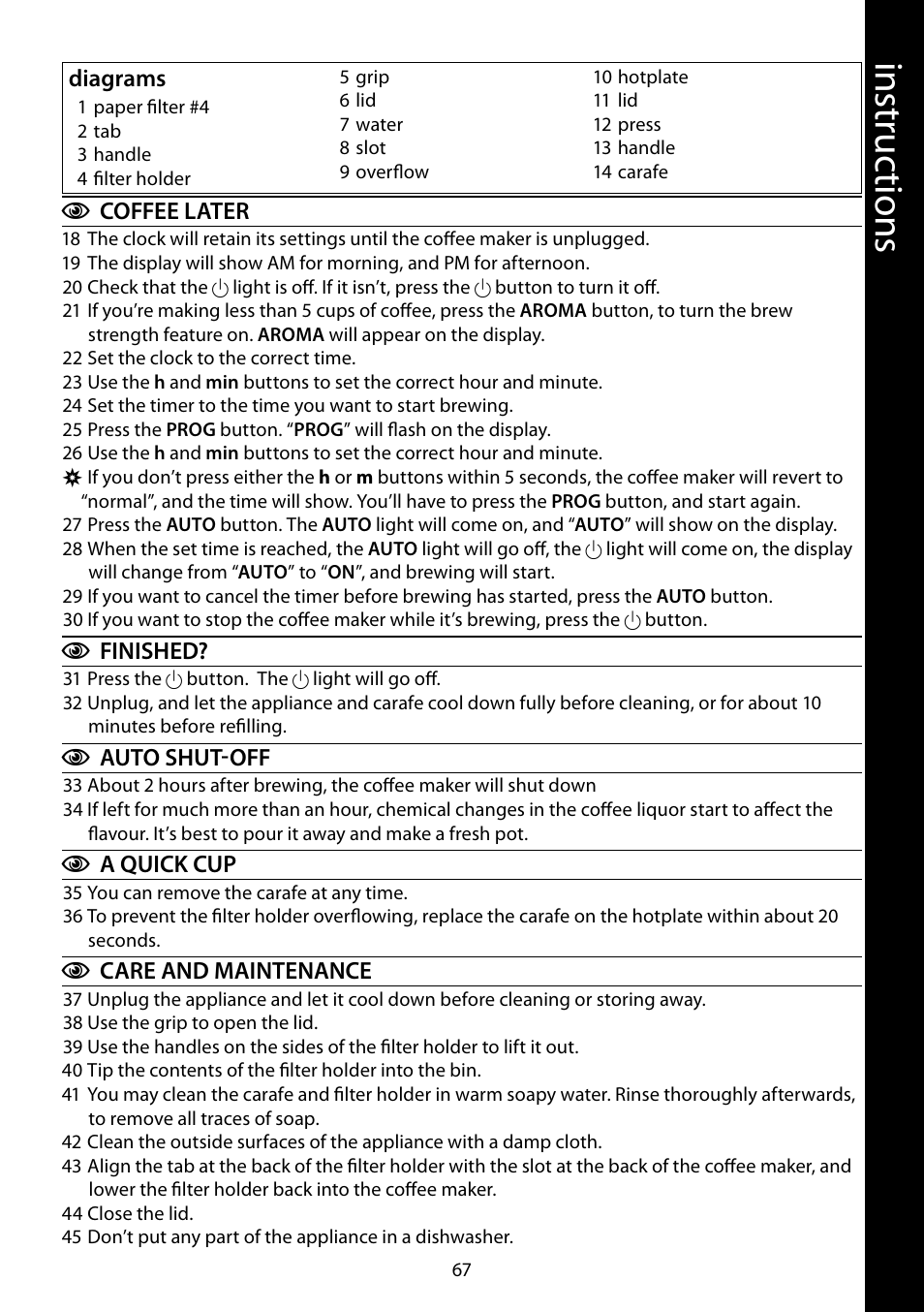 Ins tru cti ons | RUSSELL HOBBS COTTAGE COFFEE User Manual | Page 67 / 68