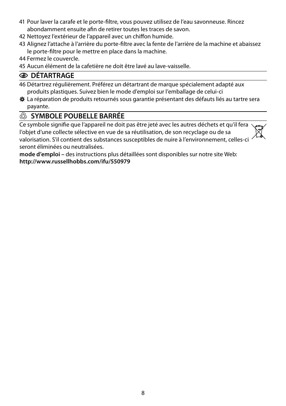 RUSSELL HOBBS COTTAGE COFFEE User Manual | Page 8 / 68