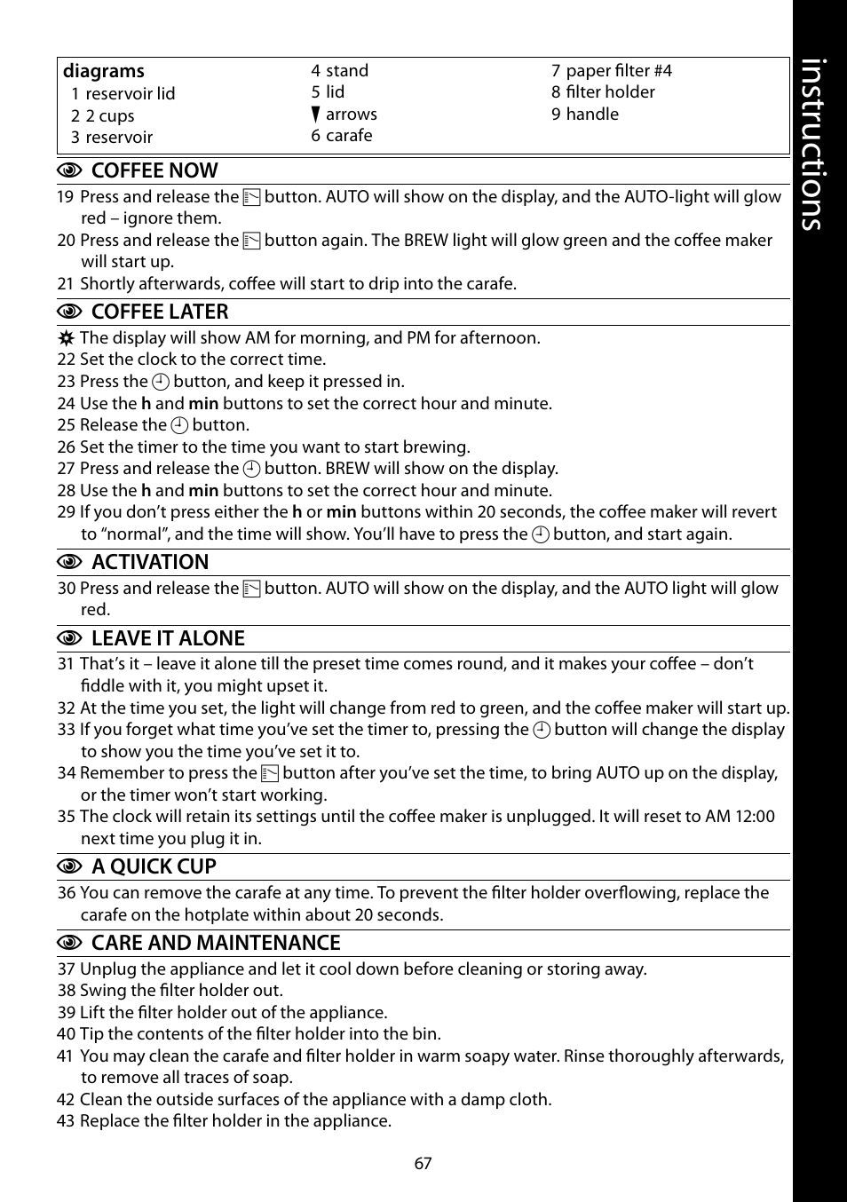 Ins tru cti ons | RUSSELL HOBBS STYLO User Manual | Page 67 / 68