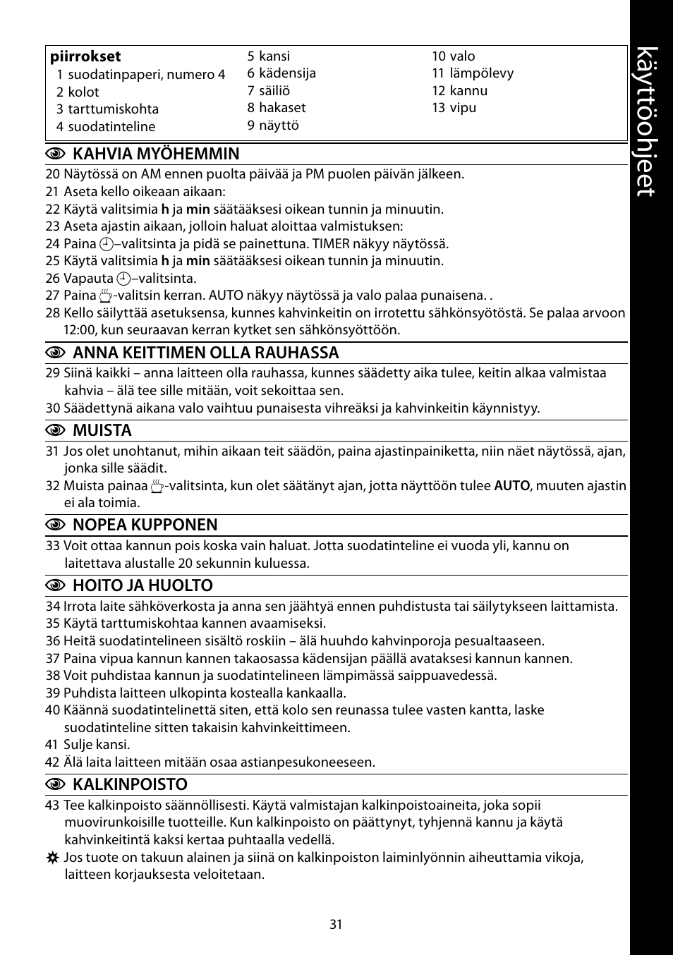 Kä yt tö oh je et | RUSSELL HOBBS GLASS User Manual | Page 31 / 68