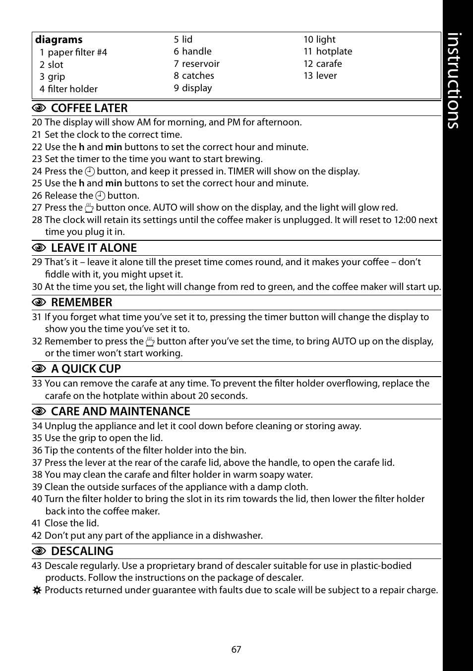 Ins tru cti ons | RUSSELL HOBBS GLASS User Manual | Page 67 / 68