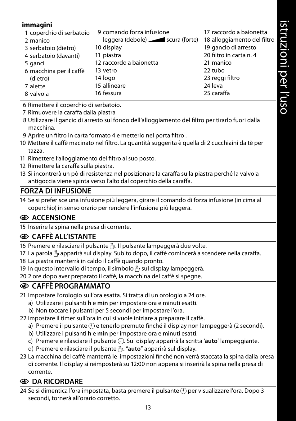 Ist ru zio ni p er l ’u so | RUSSELL HOBBS GLASS TOUCH User Manual | Page 13 / 68