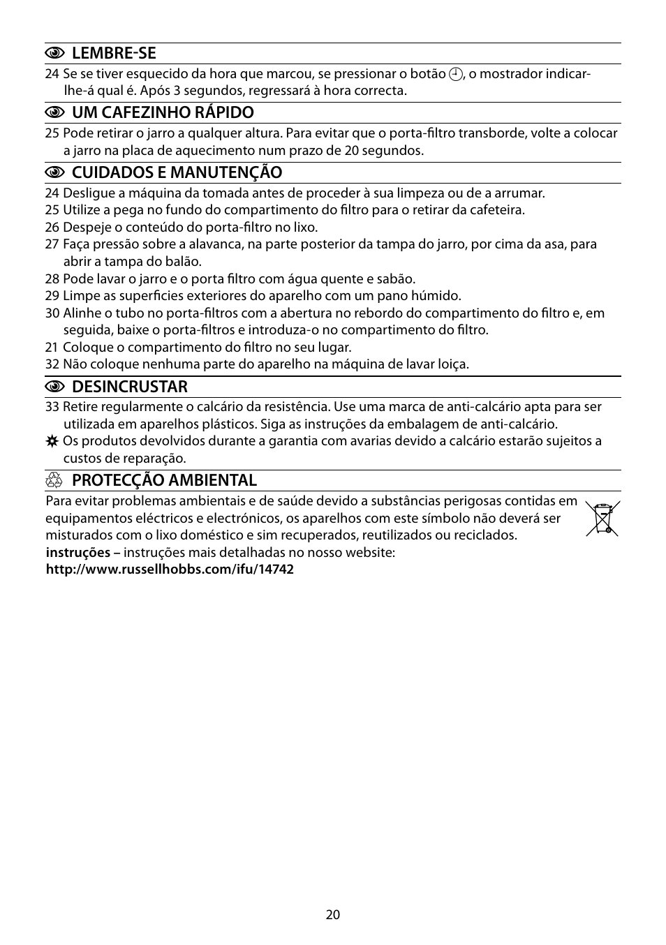 RUSSELL HOBBS GLASS TOUCH User Manual | Page 20 / 68