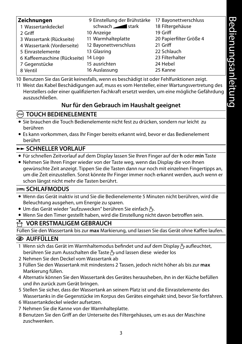 Be di en un gs anl eit un g | RUSSELL HOBBS GLASS TOUCH User Manual | Page 3 / 68