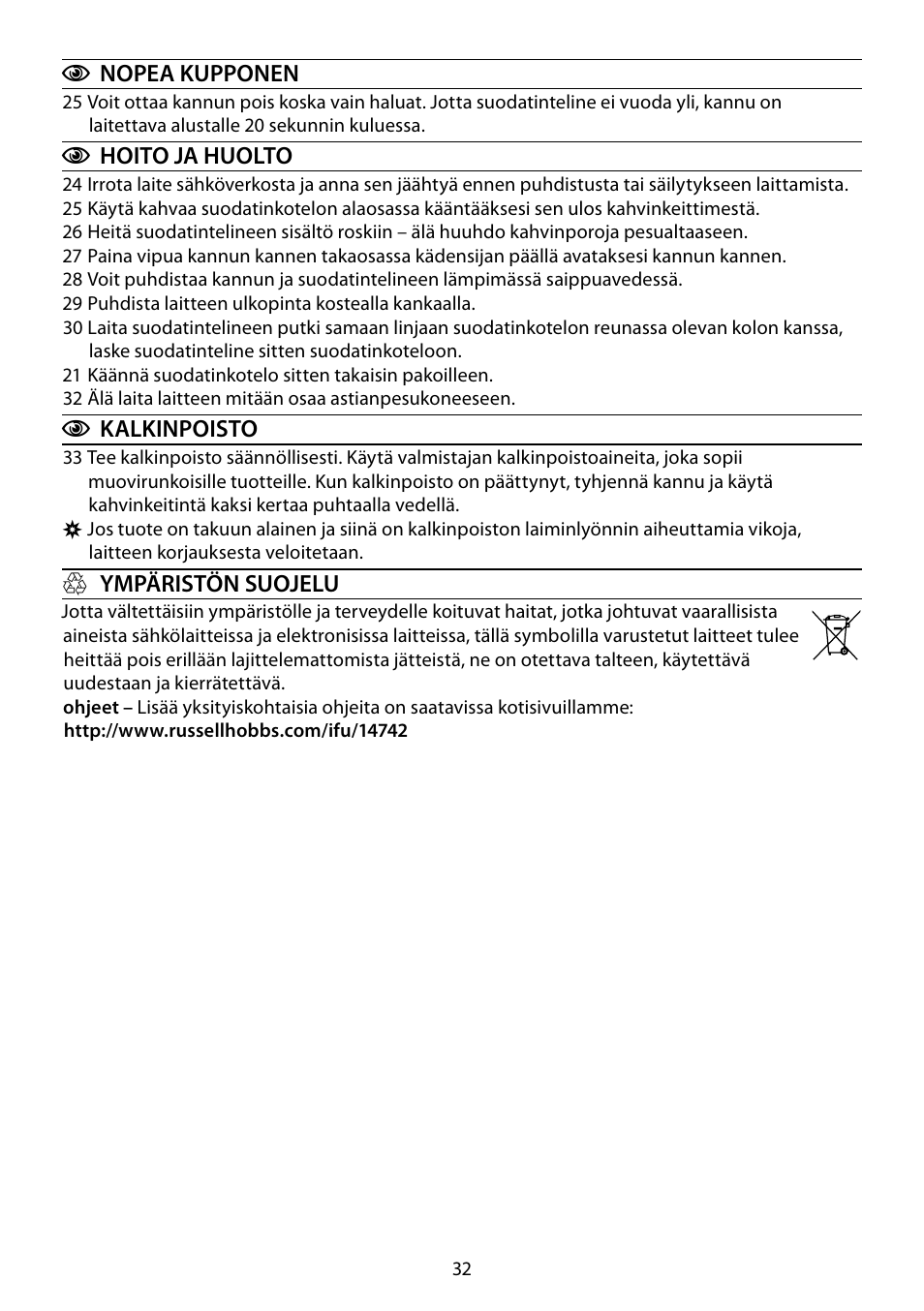 RUSSELL HOBBS GLASS TOUCH User Manual | Page 32 / 68