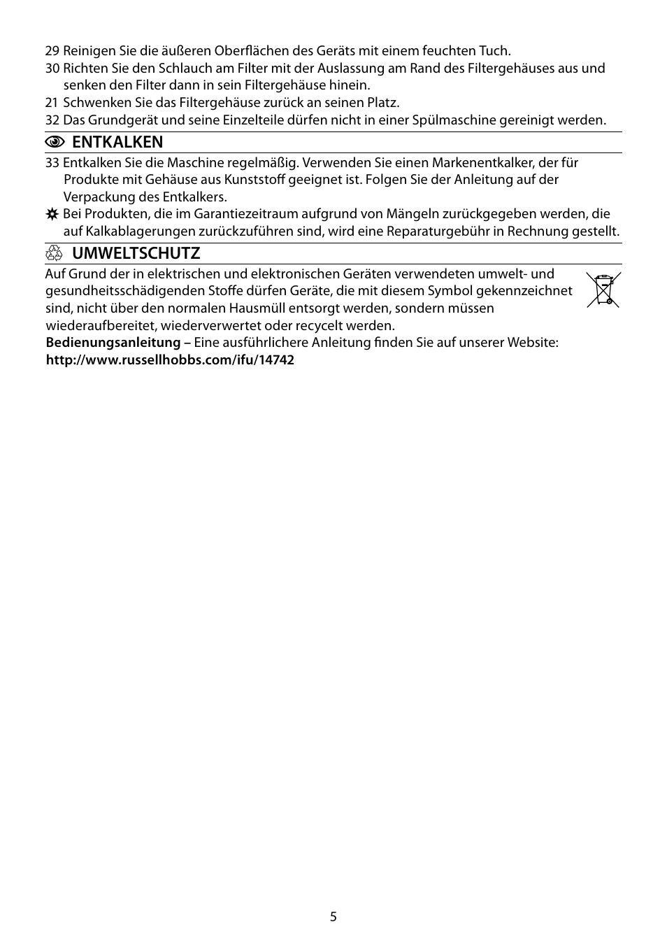 RUSSELL HOBBS GLASS TOUCH User Manual | Page 5 / 68