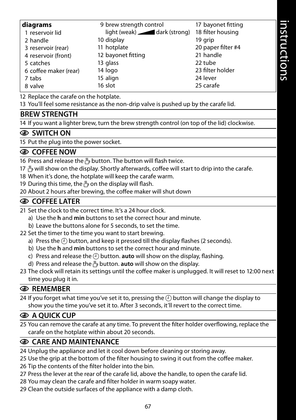 Ins tru cti ons | RUSSELL HOBBS GLASS TOUCH User Manual | Page 67 / 68