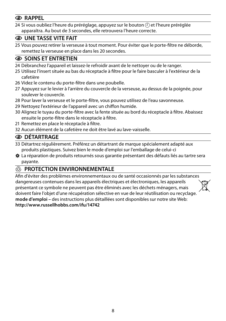 RUSSELL HOBBS GLASS TOUCH User Manual | Page 8 / 68