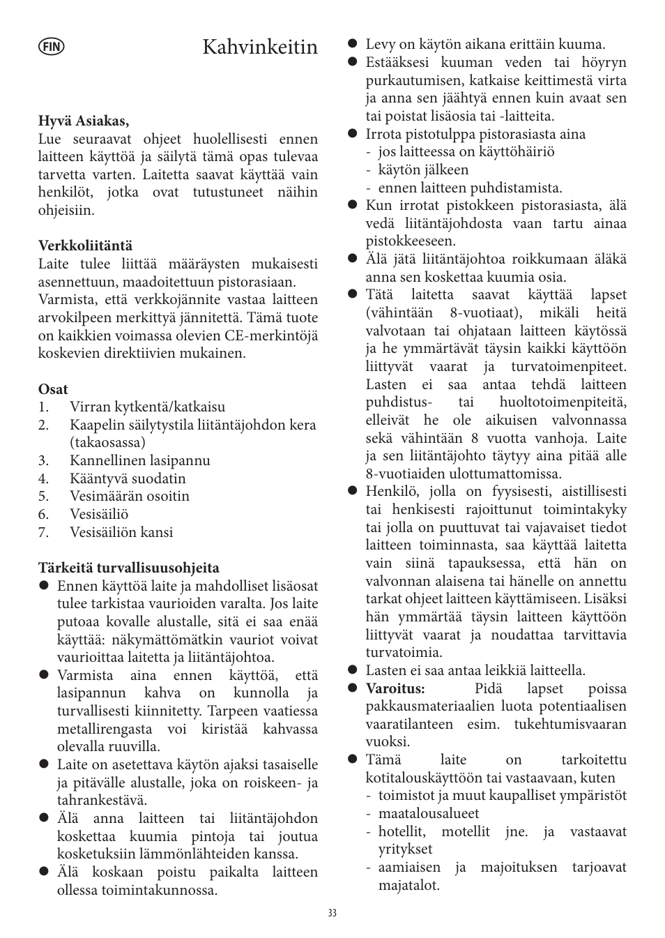 Kahvinkeitin | SEVERIN KA 4306 User Manual | Page 33 / 50
