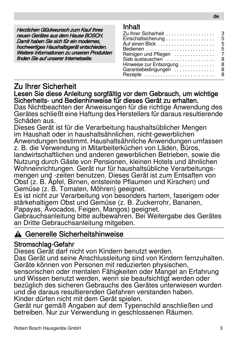 Zu ihrer sicherheit, Generelle sicherheitshinweise, Inhalt | Bosch MES4000 Licuadora. EAN 4242002770048 User Manual | Page 3 / 145