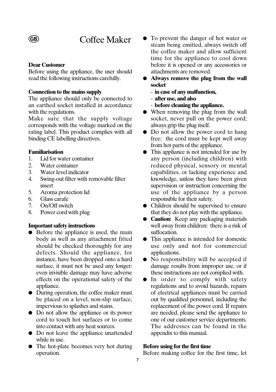 Coffee maker | SEVERIN KA 4157 User Manual | Page 7 / 46