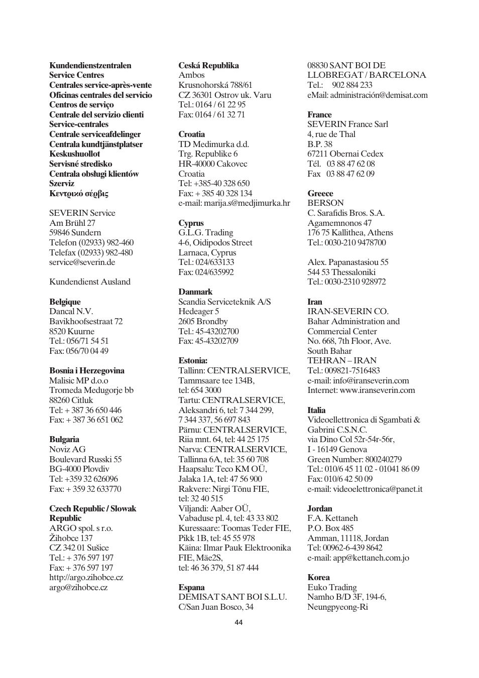 SEVERIN KA 4055 User Manual | Page 44 / 46