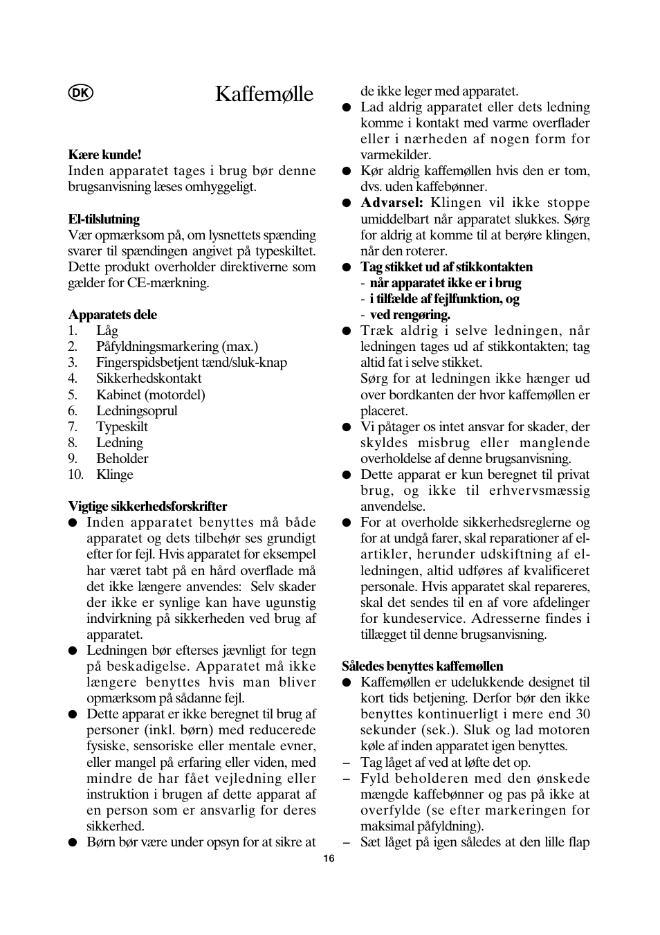 Kaffemølle | SEVERIN KM 3872 User Manual | Page 16 / 34