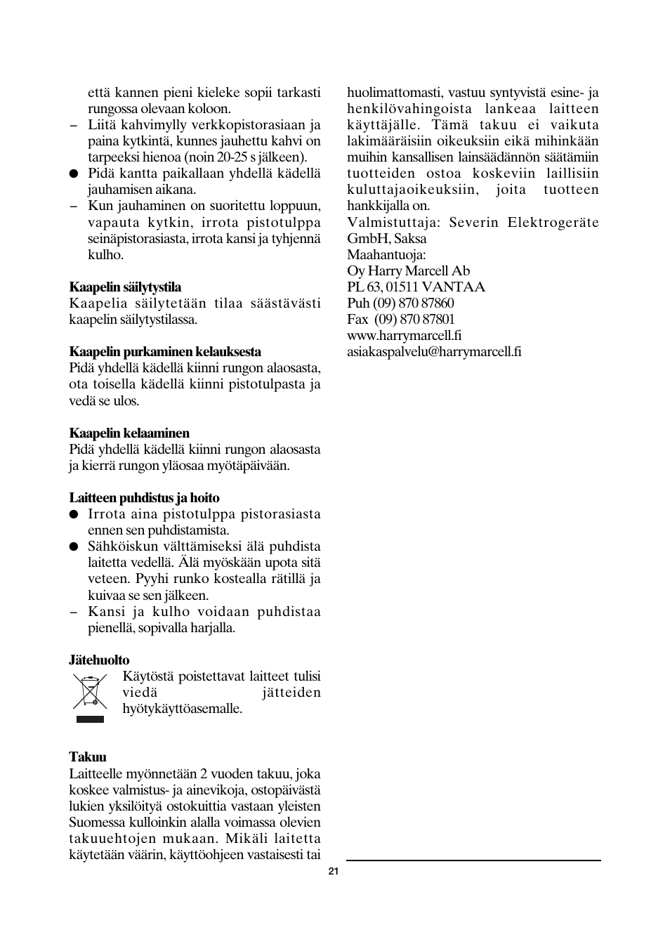 SEVERIN KM 3872 User Manual | Page 21 / 34