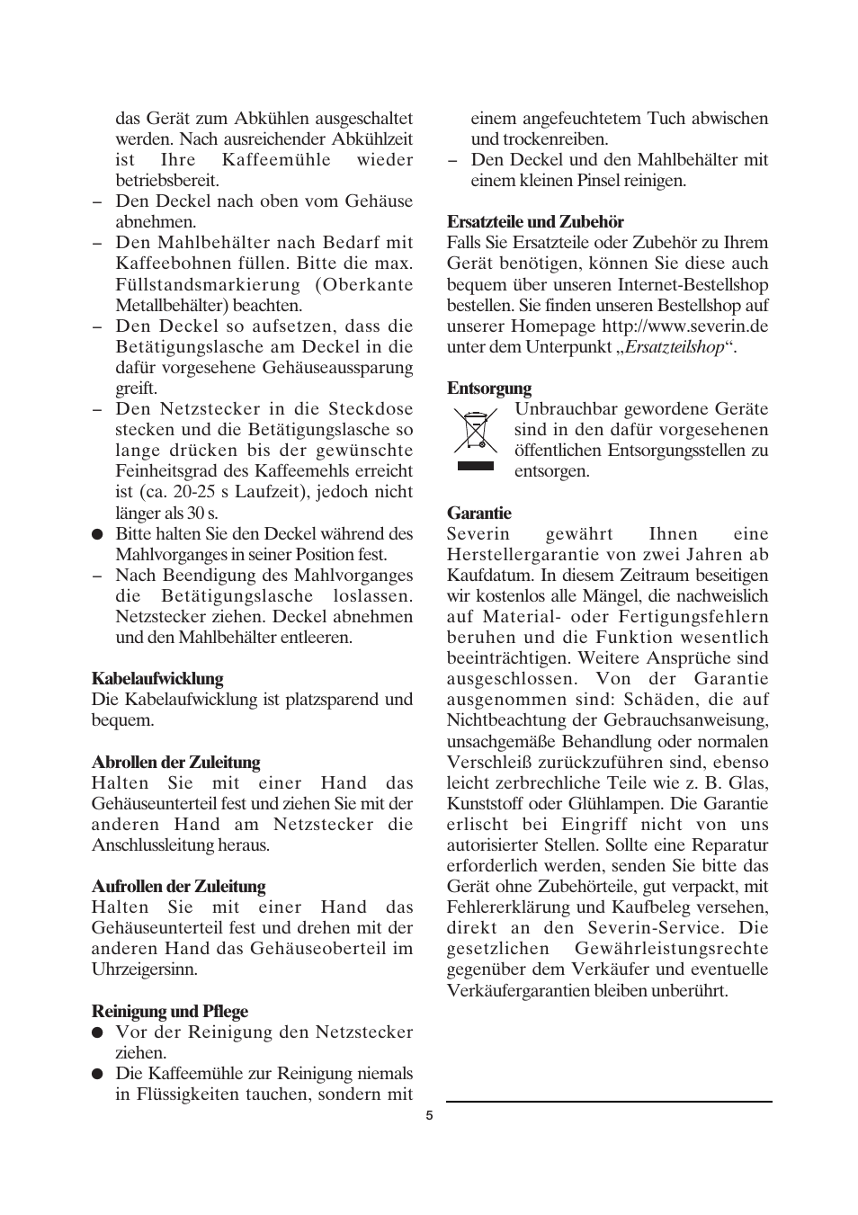 SEVERIN KM 3872 User Manual | Page 5 / 34