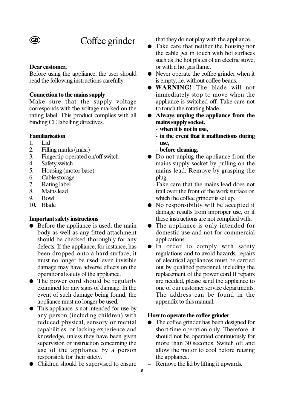 Coffee grinder | SEVERIN KM 3872 User Manual | Page 6 / 34