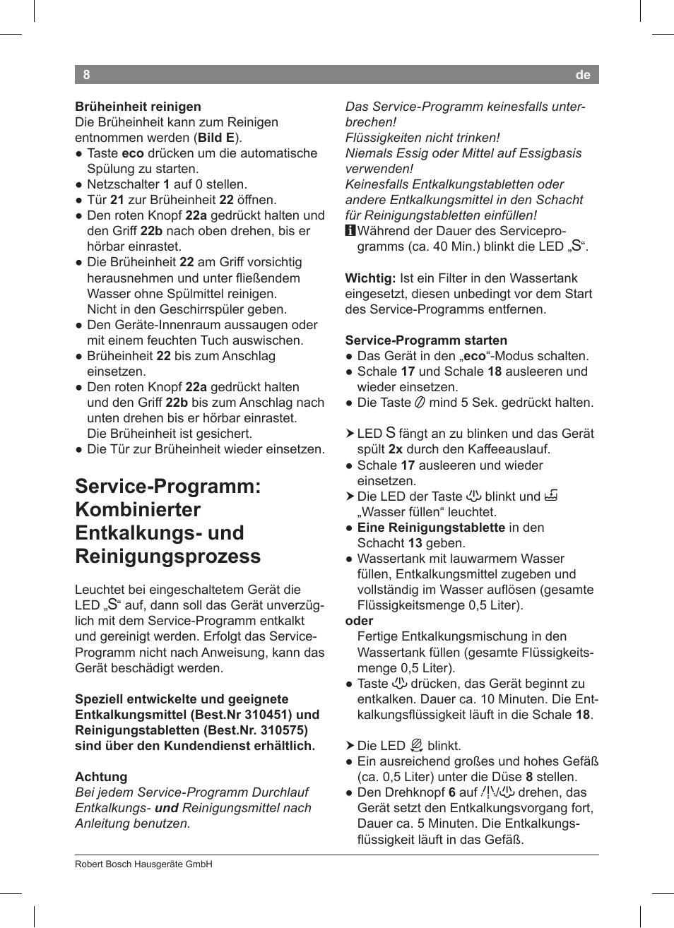 Bosch TCA 5201 User Manual | Page 12 / 100