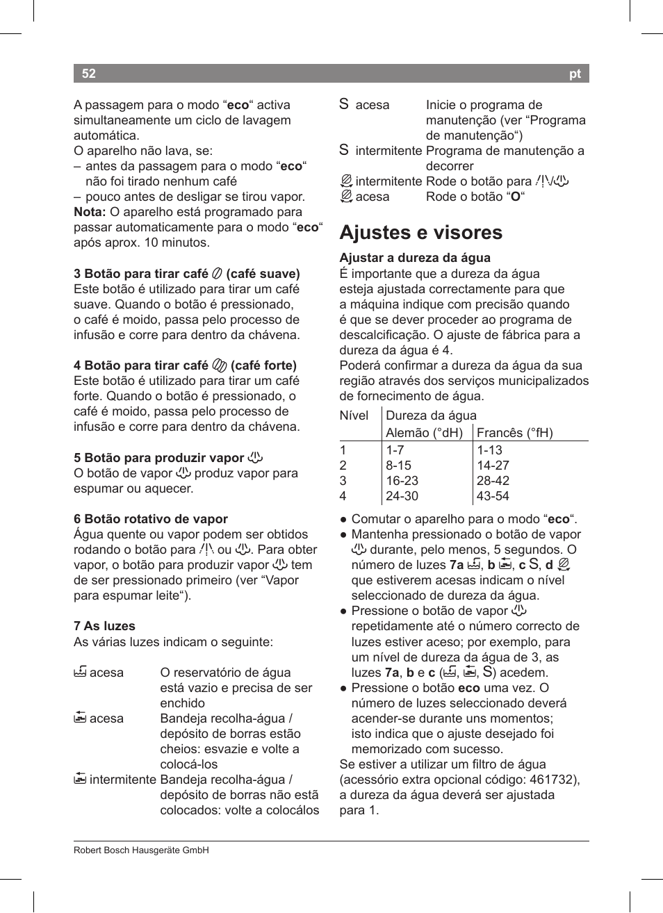 Ajustes e visores | Bosch TCA 5201 User Manual | Page 56 / 100