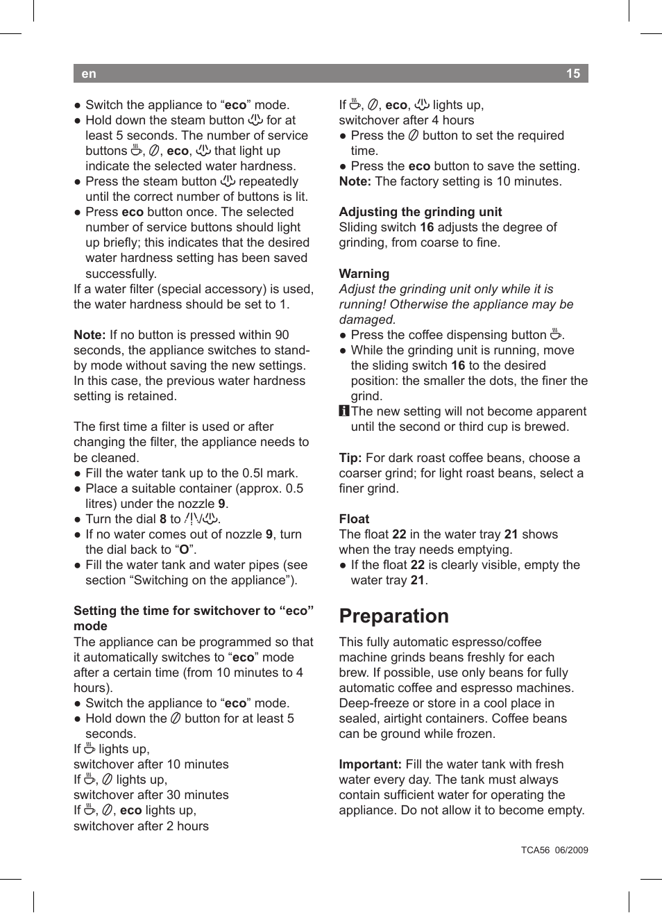 Preparation | Bosch TCA5608 User Manual | Page 17 / 102