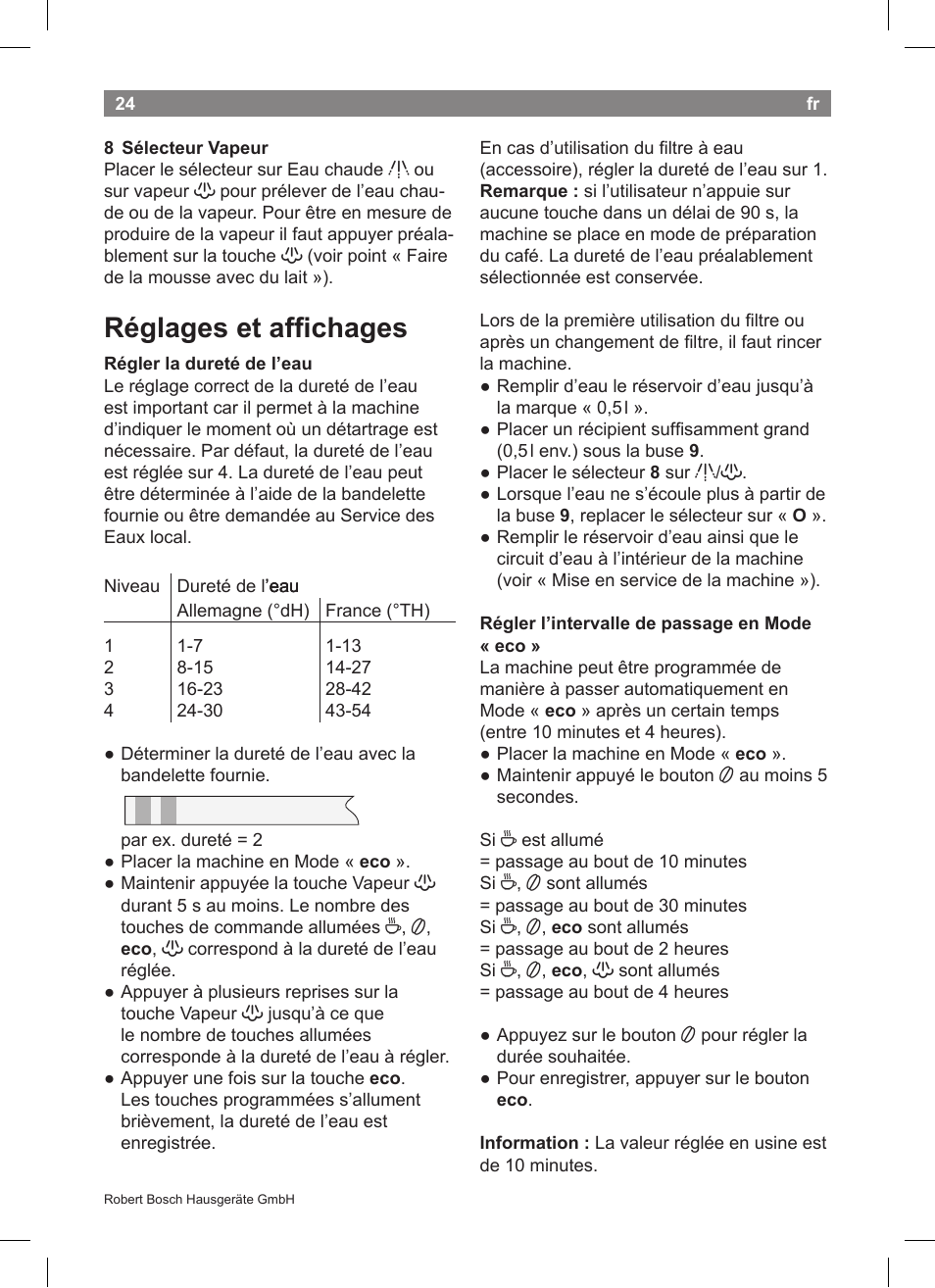 Réglages et affichages | Bosch TCA5608 User Manual | Page 26 / 102