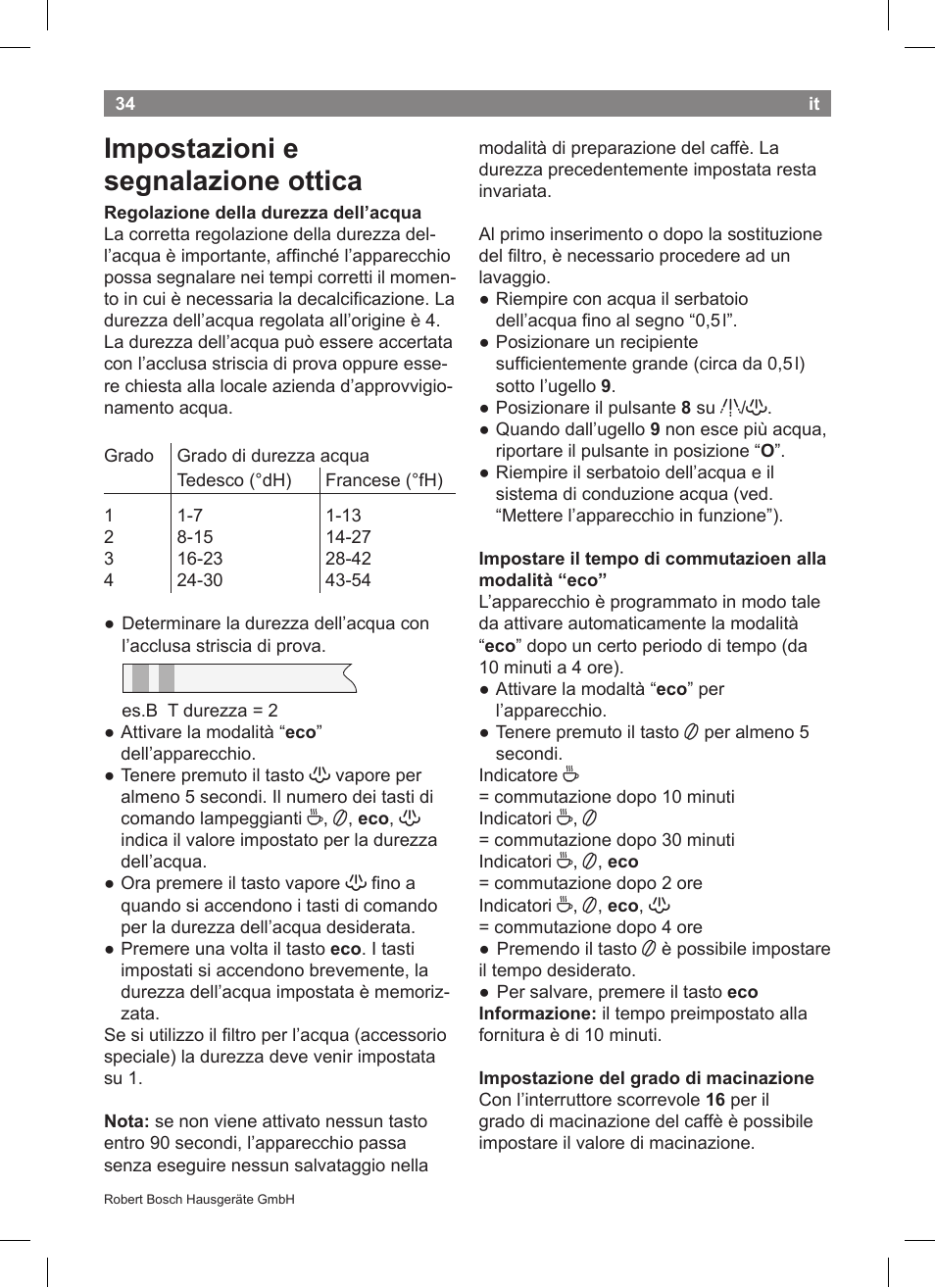 Impostazioni e segnalazione ottica | Bosch TCA5608 User Manual | Page 36 / 102