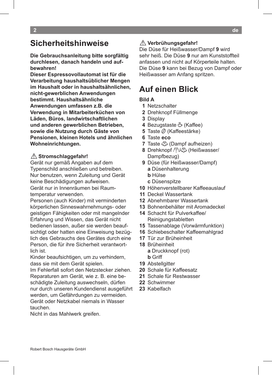 Bo tca56 teil_1 b 090707, Sicherheitshinweise, Auf einen blick | Bosch TCA5608 User Manual | Page 4 / 102