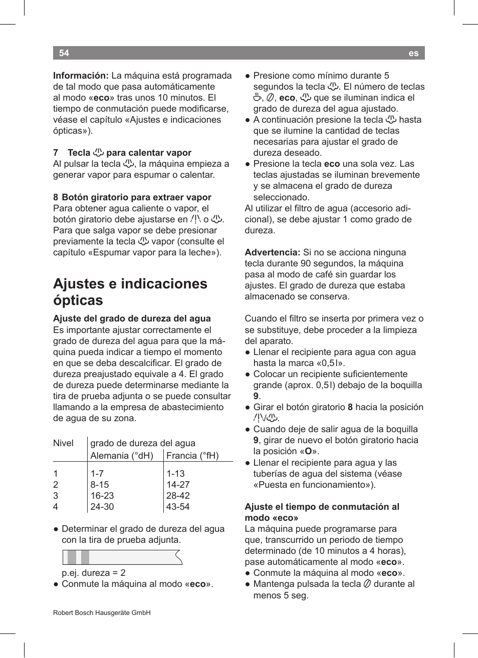 Ajustes e indicaciones ópticas | Bosch TCA5608 User Manual | Page 56 / 102