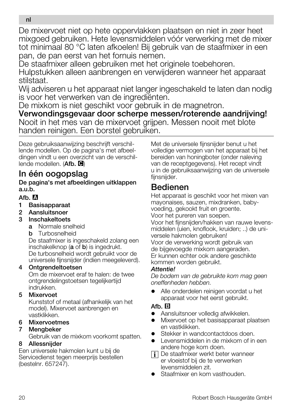 Bedienen | Bosch MSM66110 Mixeur plongeant blanc gris User Manual | Page 20 / 91