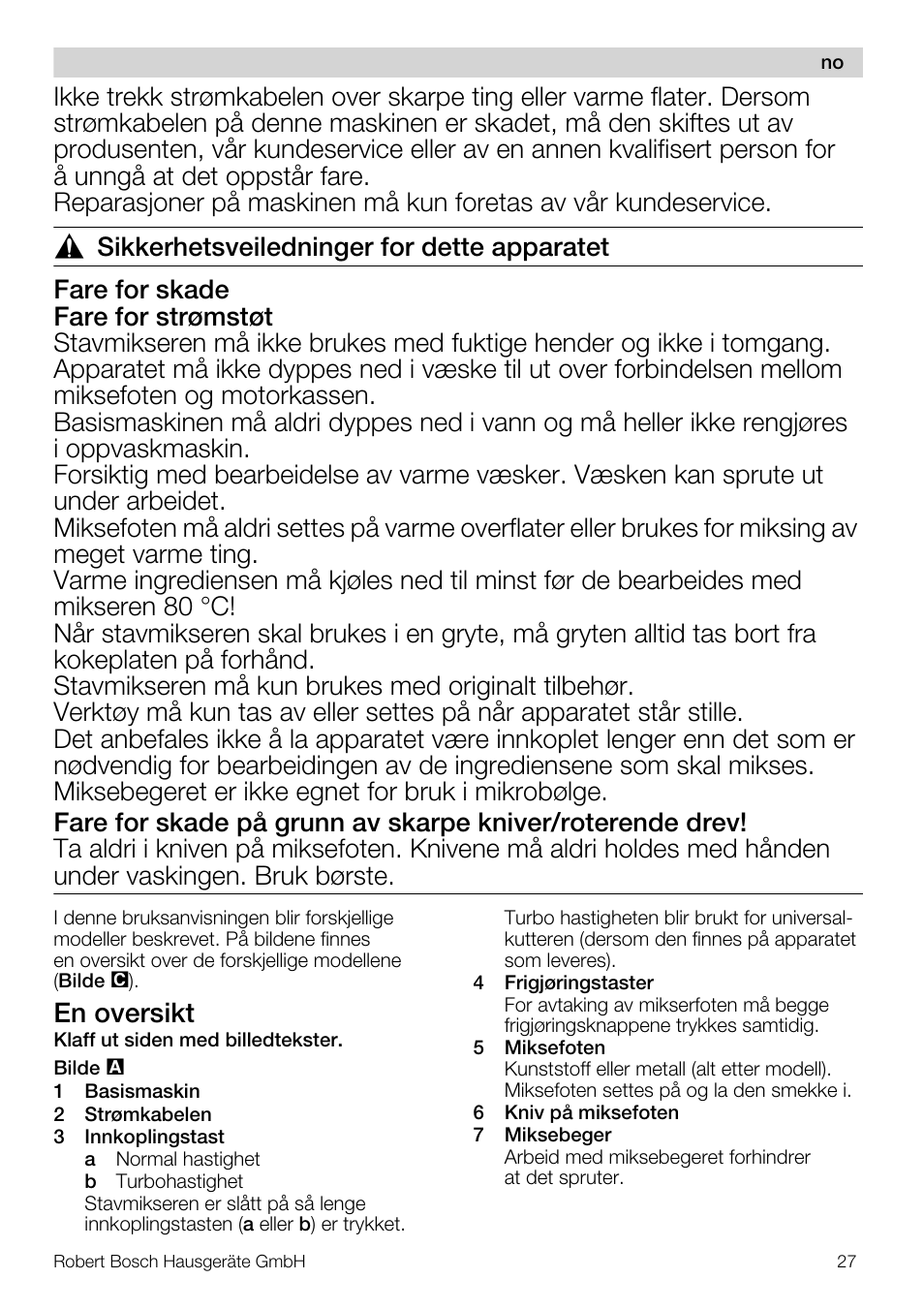 En oversikt | Bosch MSM66110 Mixeur plongeant blanc gris User Manual | Page 27 / 91