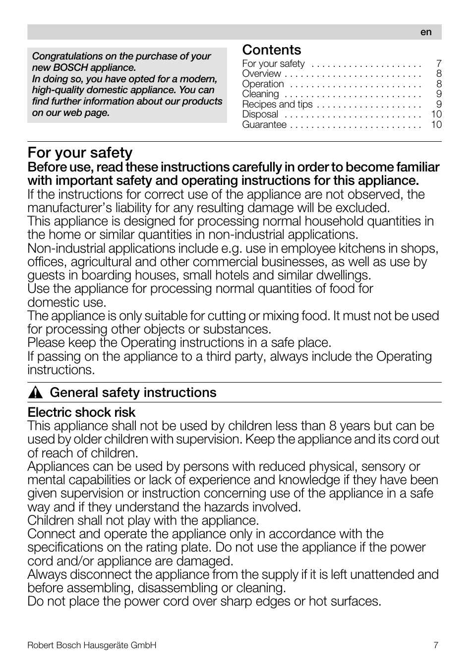 Bosch MSM66110 Mixeur plongeant blanc gris User Manual | Page 7 / 91