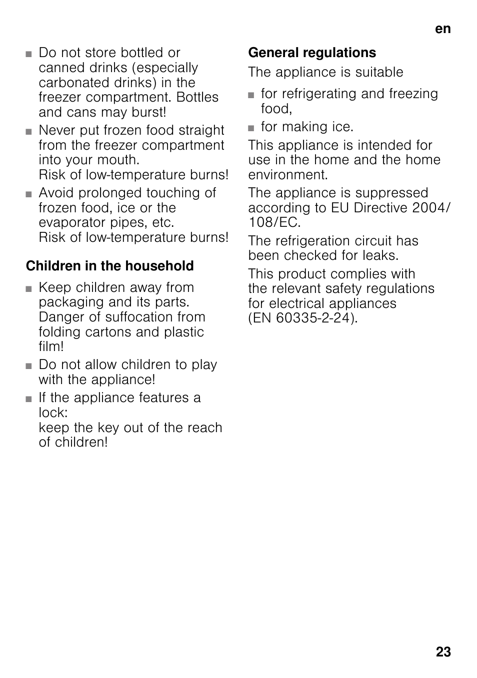 Children in the household, General regulations | Bosch KDN32X45 Réfrigérateur-congélateur 2 portes Confort User Manual | Page 23 / 95