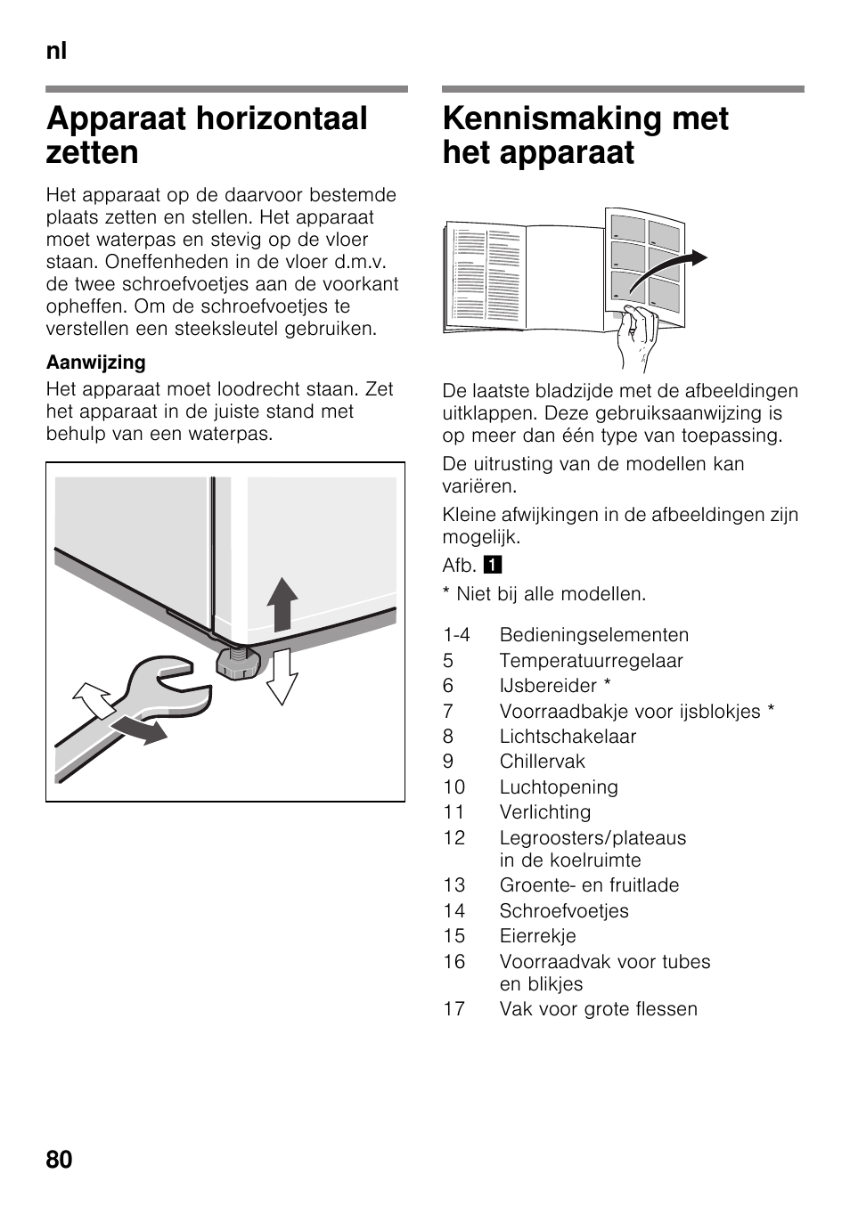 Apparaat horizontaal zetten, Kennismaking met het apparaat, Nl 80 | Bosch KDN32X45 Réfrigérateur-congélateur 2 portes Confort User Manual | Page 80 / 95