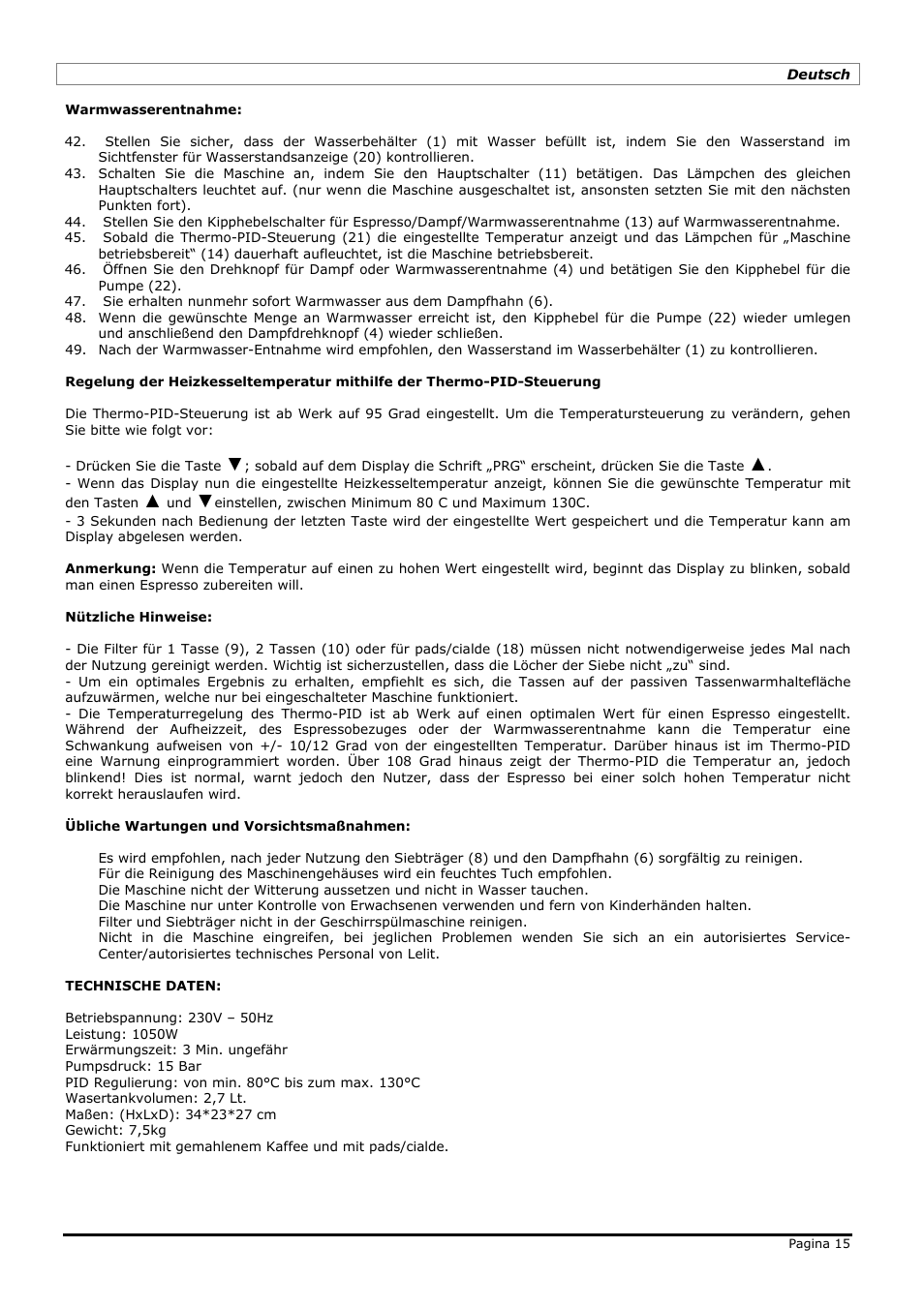 LELIT PL41TEM User Manual | Page 15 / 24